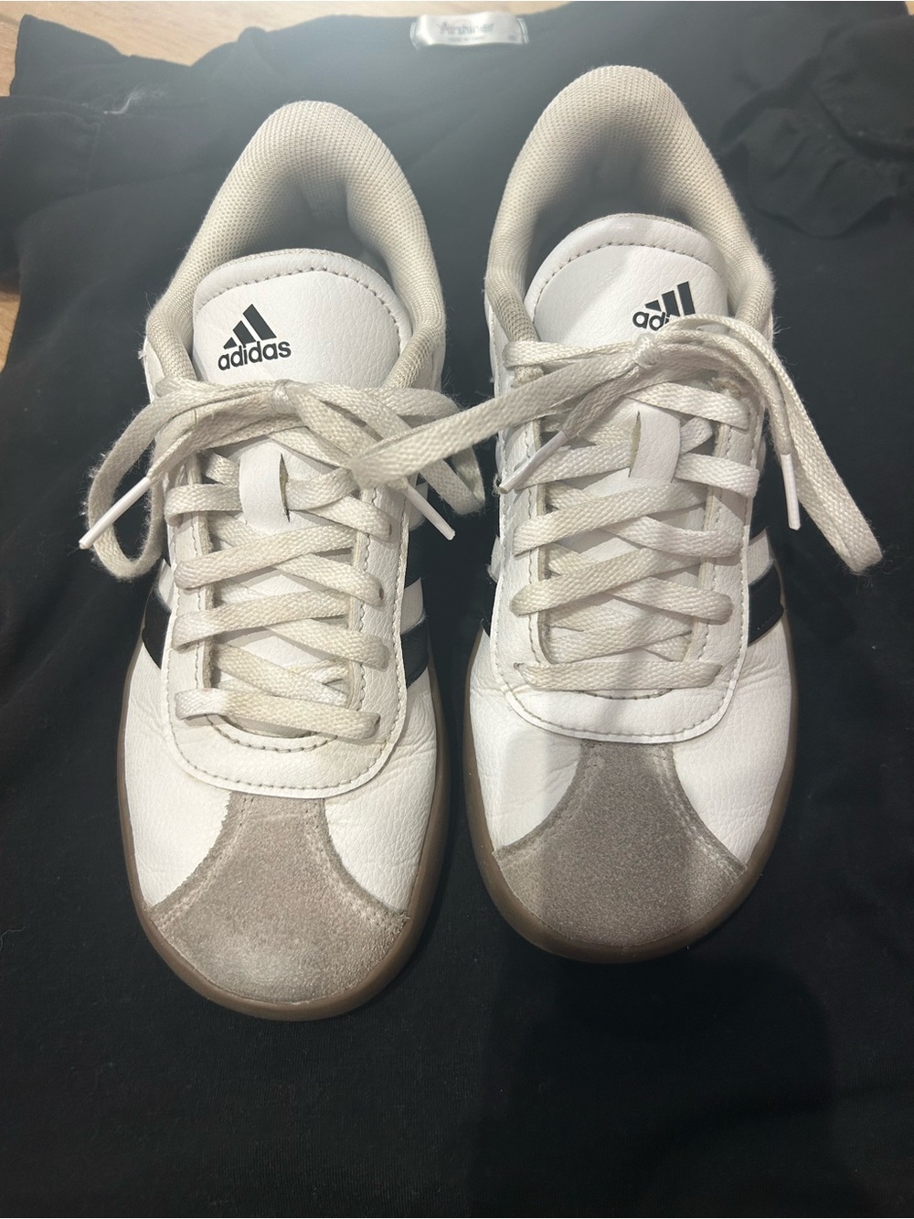 adidas VL Court 3.0 Kids White Sneakers with Black Stripes and Gum Soles
